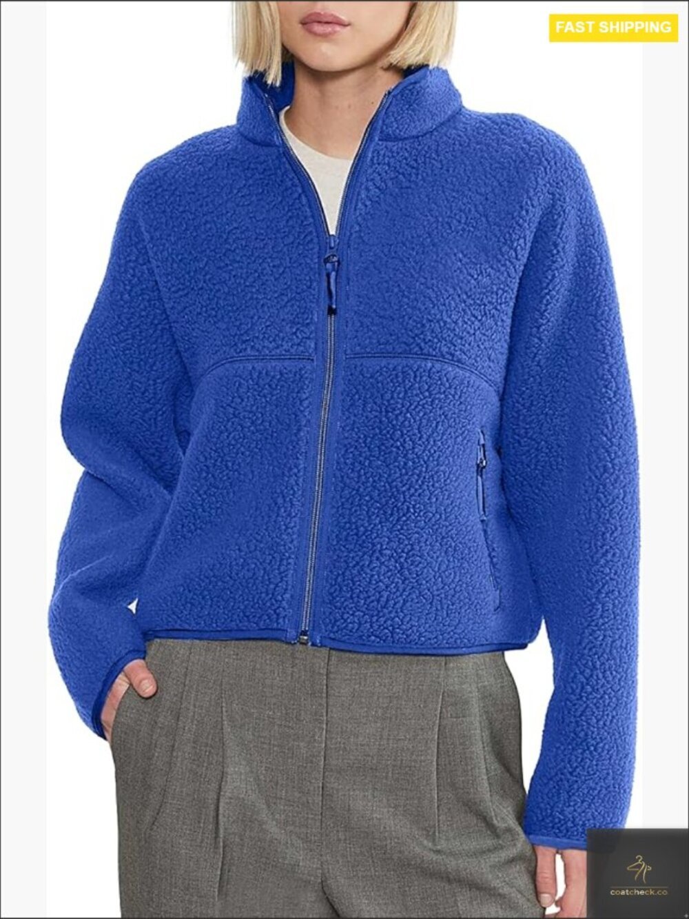 Fleece Zip Up Sherpa Jacket Winter Warm Fuzzy Coats Trendy Outerwear Long Sleeve
